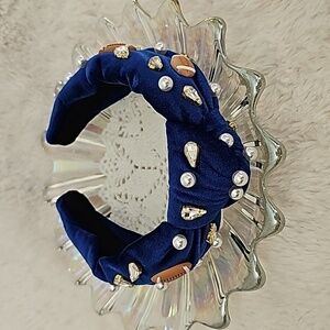 Blue Velvet Football Knot Boutique Headband, New